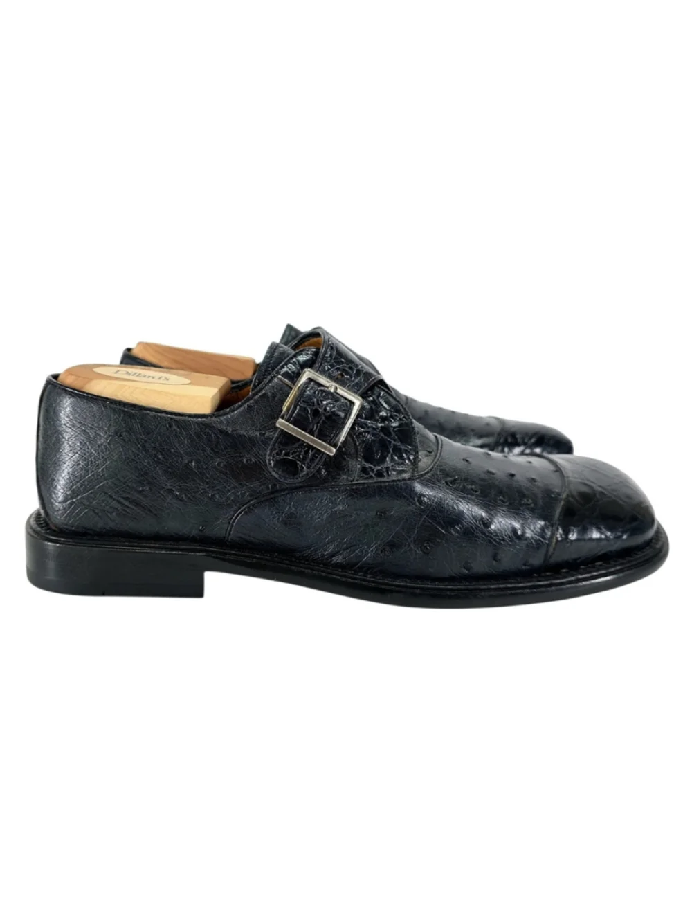 Mezlan Platinum Genuine Ostrich Monk Strap Cap Toe Dress Shoes Black 8.5 Spain